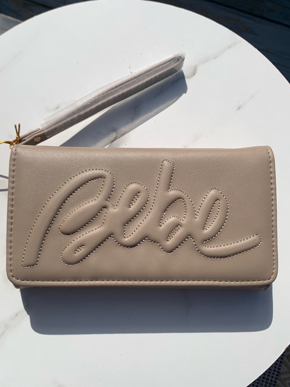bebe Taupe Zip-Around Logo Wallet BRAND NEW IN PACKAGING